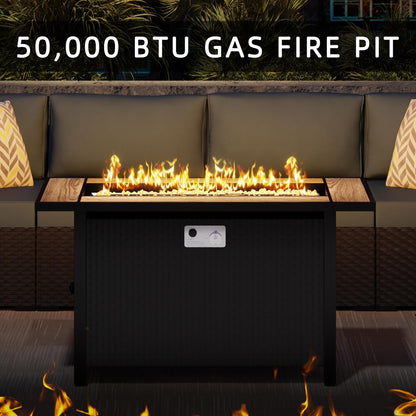 45 Inch Propane Fire Pit Table, 50,000 BTU Outdoor Gas Fire Pit for Patio & Backyard, Rectangular Firepit Table with Lava Rocks, 2-in-1 Convertible Outdoor Table