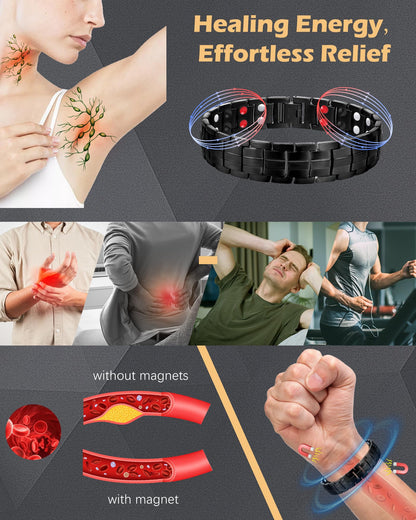 Jeracol Magnetic Bracelet Men,Titanium Steel Magnet Bracelets for Men with Effective 4 Elements,Adjustable Brazaletes Come with Jewelry Gift Box