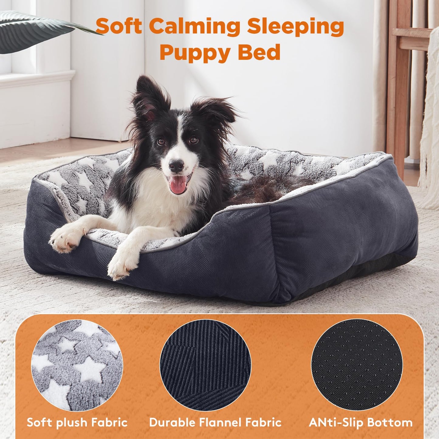 MIXJOY Medium Dog Bed Washable(64x53cm), Super Soft Cosy Dog Beds Grey Pet Bed, Premium Grey Rectangle Puppy Bed for Small Medium Large Dogs, Ideal for Labrador, Chihuahua, Springer Spaniel, etc