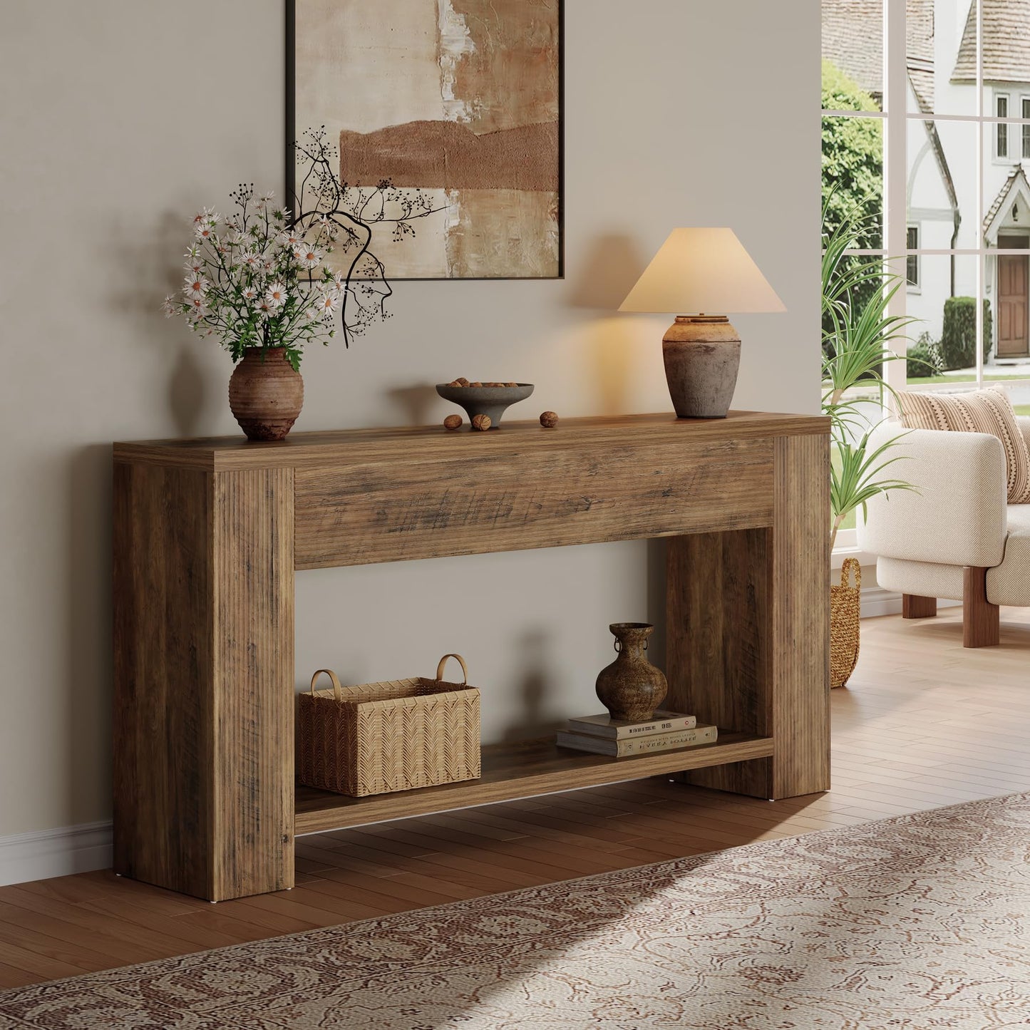 Tribesigns 70.9-Inch Console Tables for Entryway, Narrow Wooden Long Sofa Table Behind the Couch, Farmhouse Fluted Hallway Accent Table for for Living Room, Entrance, Foyer (Rustic Brown)