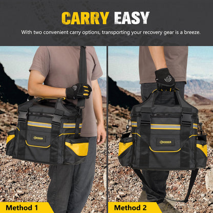 BUNKER INDUST Heavy Duty Recovery Gear Bag with Shoulder Strap, Large Recovery Equipment Bag with Reflective Strips for Offroad Accessories, Universal Multi-Pockets Storage Bag Tool Organizer