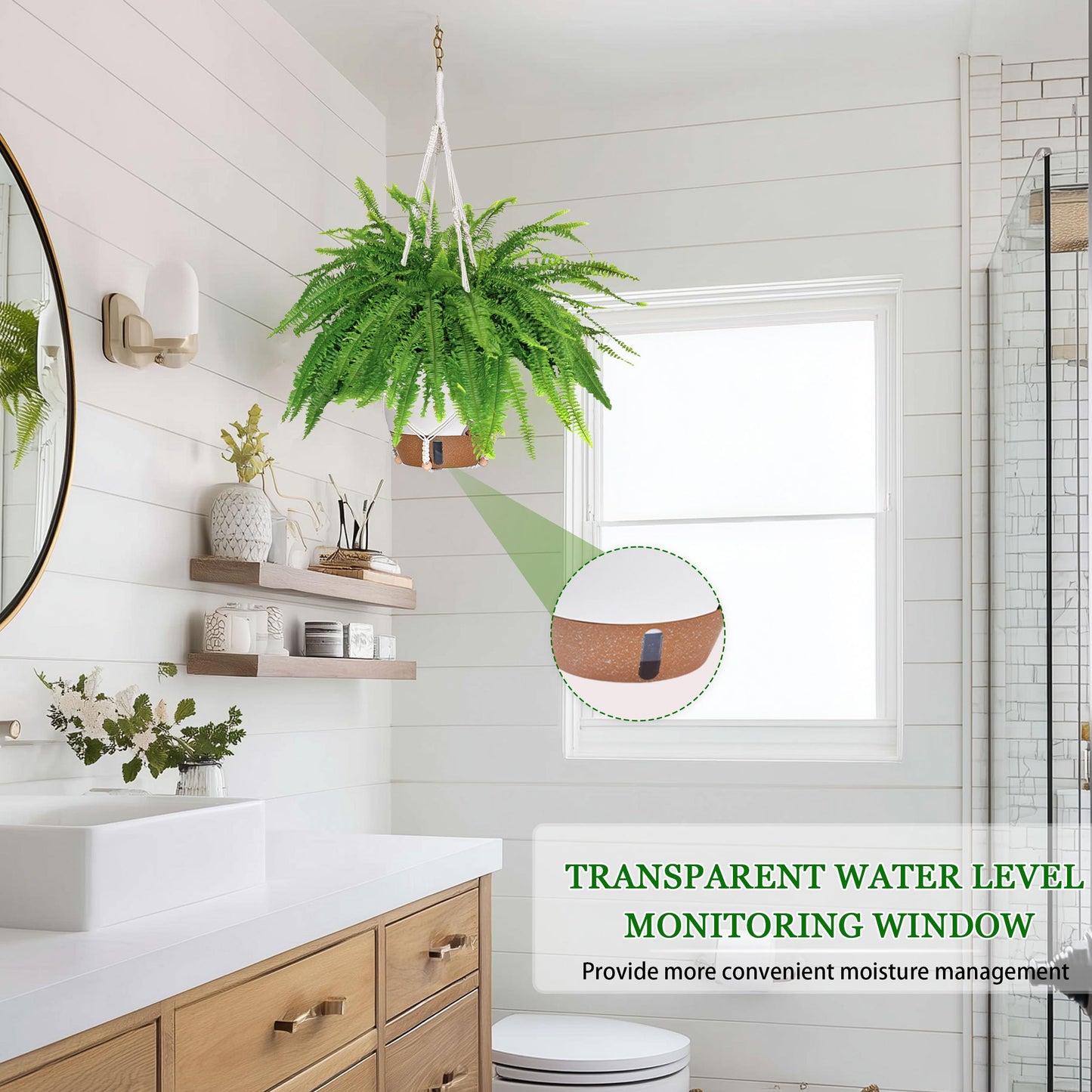 10 Inch Hanging Planters for Indoor Plants, 2 Pack Self Watering Hanging Baskets Flower Pots with Drainage Hole, Visual Reservoir & 2 Kinds of Plant Hanger for Outdoor Garden Home Decor (White)