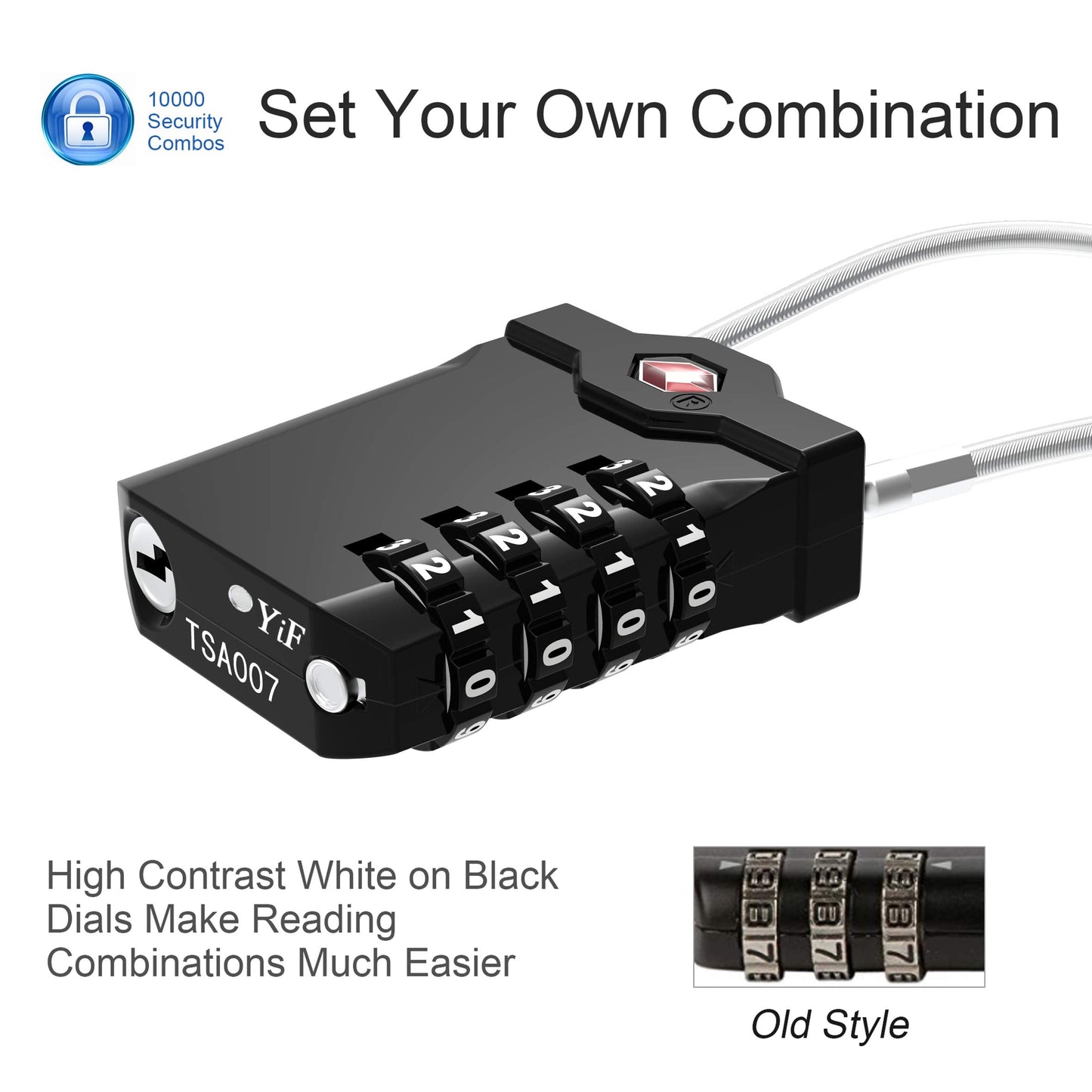 TSA Approved Locks for Luggage, 2 Pack Combination Travel Steel Cable Lock, Re-settable 4 Digit Padlocks with Inspection Indicator, Alloy Body Keyless Padlock for Lockers, Backpacks, Bags - Black