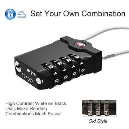 TSA Approved Locks for Luggage, 2 Pack Combination Travel Steel Cable Lock, Re-settable 4 Digit Padlocks with Inspection Indicator, Alloy Body Keyless Padlock for Lockers, Backpacks, Bags - Black