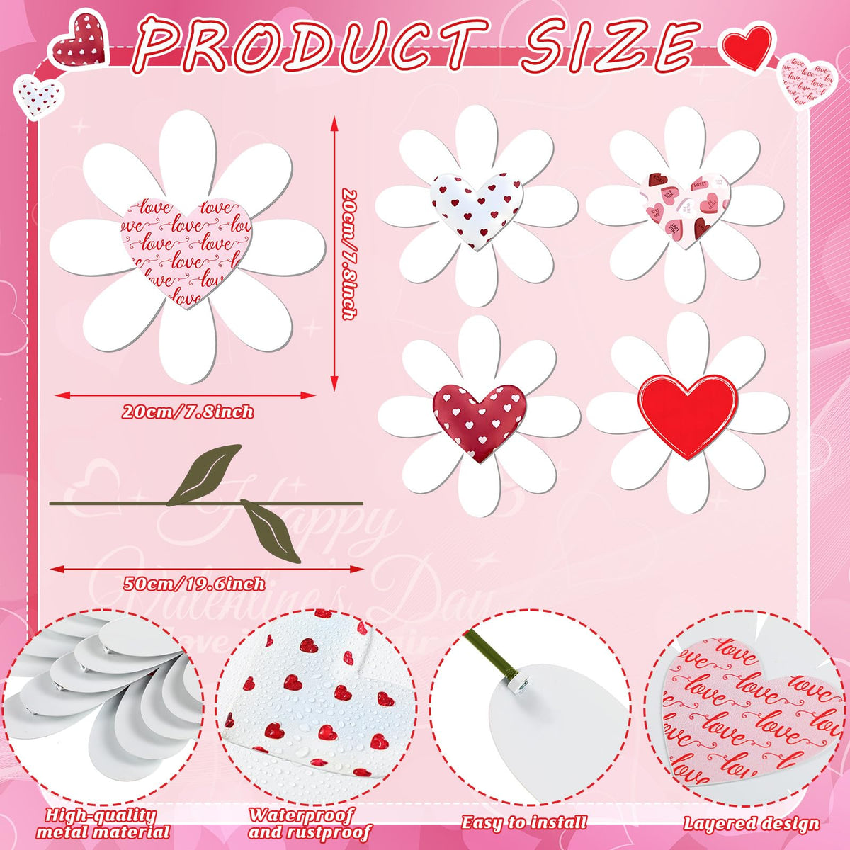 Nuanchu 5 Pcs 27.4" Metal Spring Flower Yard Signs Heart Yard Sign Stake Waterproof Floral Heart Lawn Signs Spring Outdoor Decorations for Mother's Day Outside Garden Patio Pathway Home Decor