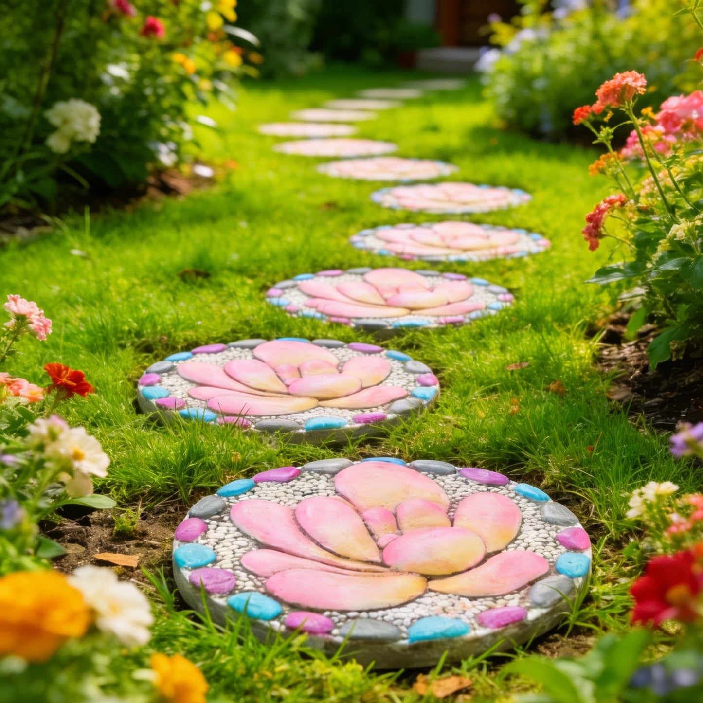 LC LCdecohome Succulent Pattern Cement Stepping Stones - Garden Stepping Stones Outdoor Pavers for Outside Walkway Gifts for Grandma Garden Stones Decorative Sculpture Yard Art 0.75 * 10 * 10 Inch