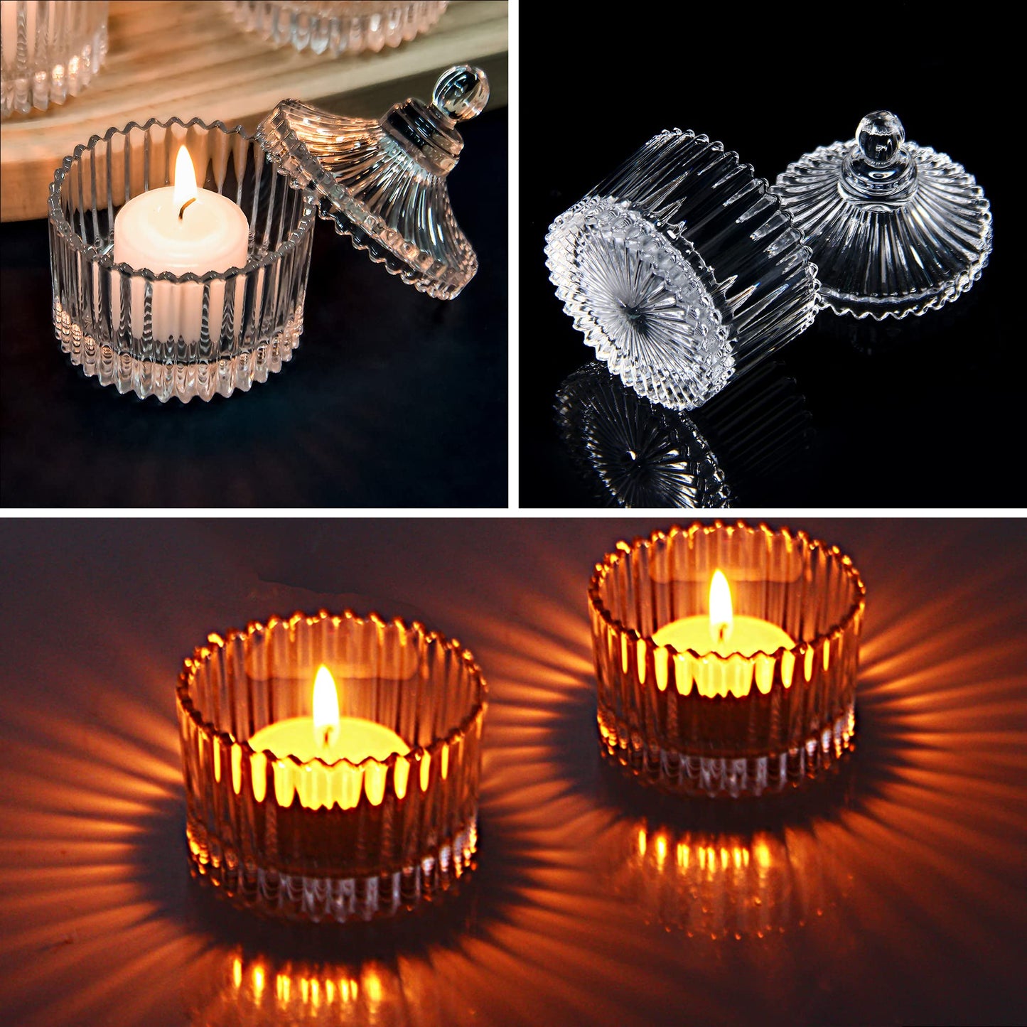 16 Piece Votive Candle Holders with Lids, Tealight Candle Holders in Bulk, Glass Small for Table Centerpiece, Wedding, Home Decor (2.68'' x 1.65'', Clear)