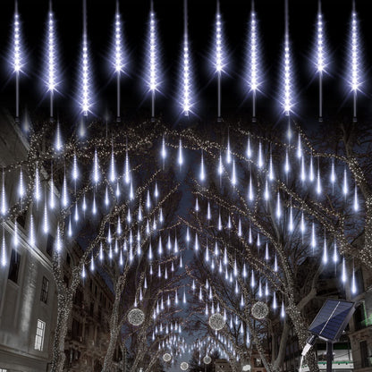 Blingstar Meteor Shower Lights - 10 Tube 16 Inch 360 LED Solar Powered Waterproof Falling Rain Lights in Cool White - Perfect for Outdoor Christmas & Halloween Decoration