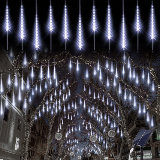 Blingstar Meteor Shower Lights - 10 Tube 16 Inch 360 LED Solar Powered Waterproof Falling Rain Lights in Cool White - Perfect for Outdoor Christmas & Halloween Decoration