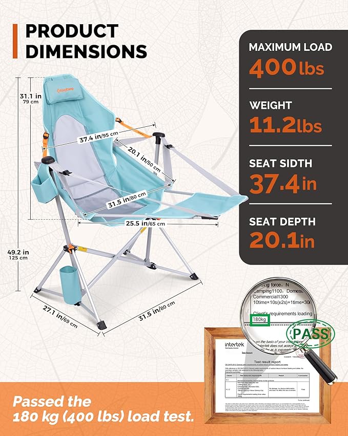 KingCamp Hammock Chair with Footrest – Heavy Duty Swinging Rocking Camping Chairs for Adults up to 400lbs, Folding Portable Oversized Rocker with Cup Holder & Pillow for Outdoor Beach Lawn RV Sports