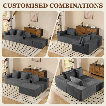 INGEROOM 108" Cloud Sectional Couch with L-Shape Chaise, Modular Sofa Memory Foam, Boneless Sofa with Movable Ottoman, Upholstered Couches for Living Room Bedroom, No Assembly Required, Dark Gray