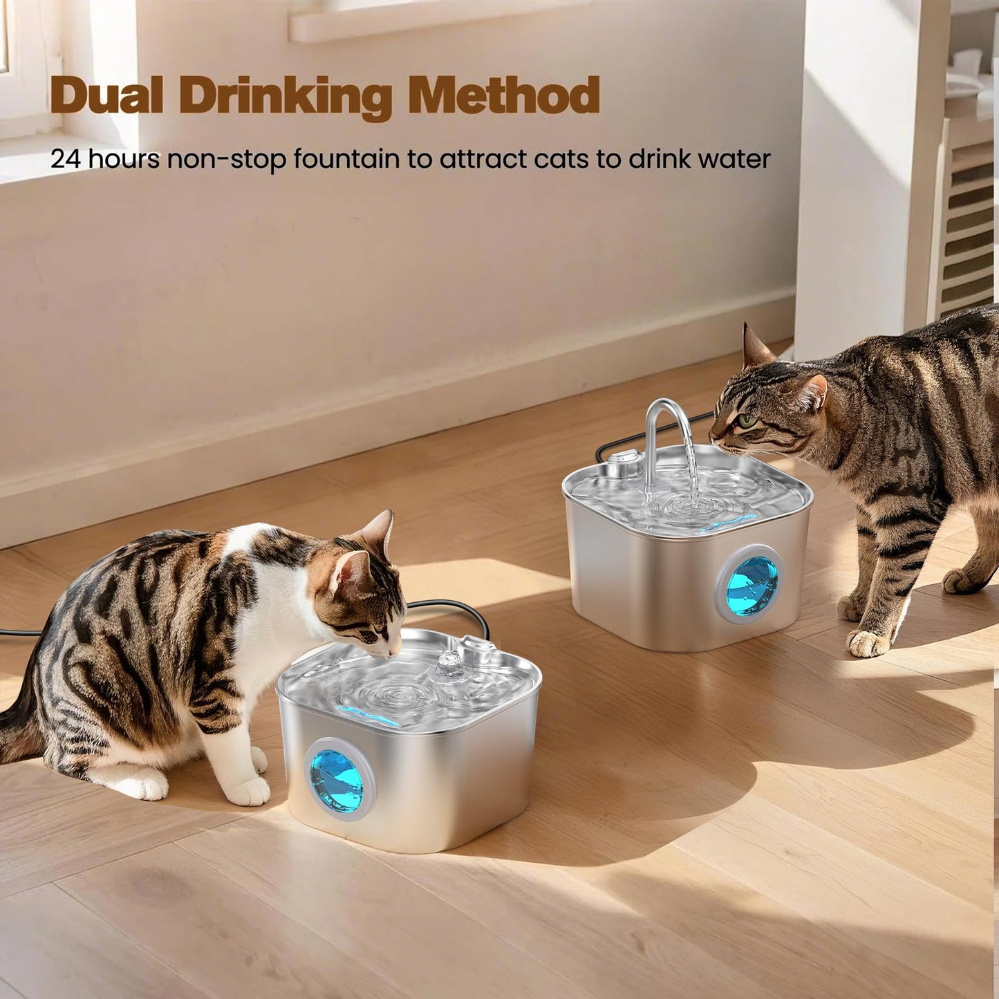 Cat Water Fountain Stainless Steel: Pet Fountains for Cats/Dog Indoor Automatic Waterer Bowls for Drinking Small Animal Water Dispenser Metal Pets Watering Faucet Bottle Auto Kitty Watering Supplies