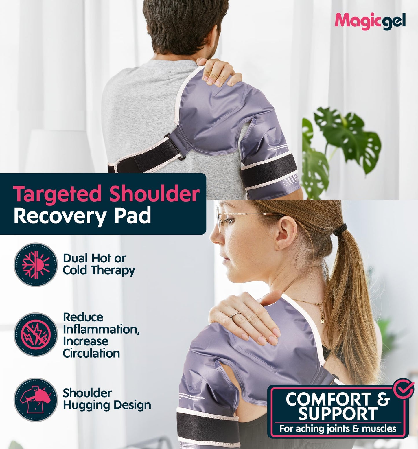 Magic Gel Shoulder Ice Pack Wrap - Reusable and Adjustable Arm Sling for Cold Shoulders Compression Men Women Pitchers Rotator Cuff - Easy to Freeze