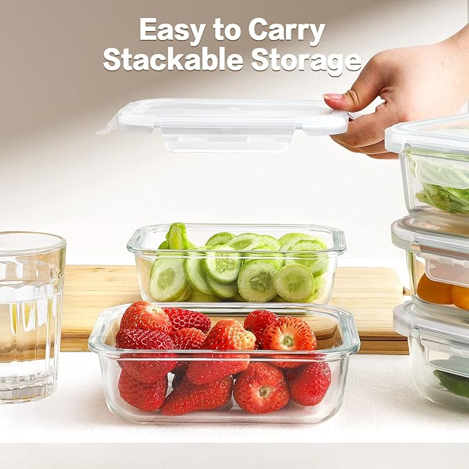 HOMBERKING Large Glass Meal Prep Containers, 5 Sets 35oz | 4.5cups, Food Storage