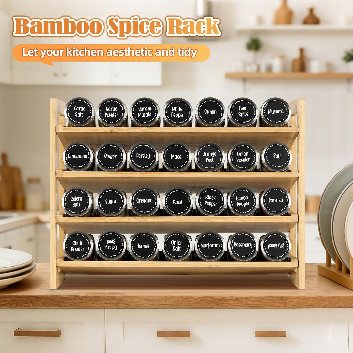 Tfro & Cile Spice Rack Organizer 4-Tier Bamboo Countertop Seasoning Organization for Cabinet Pantry Organizers for Kitchen