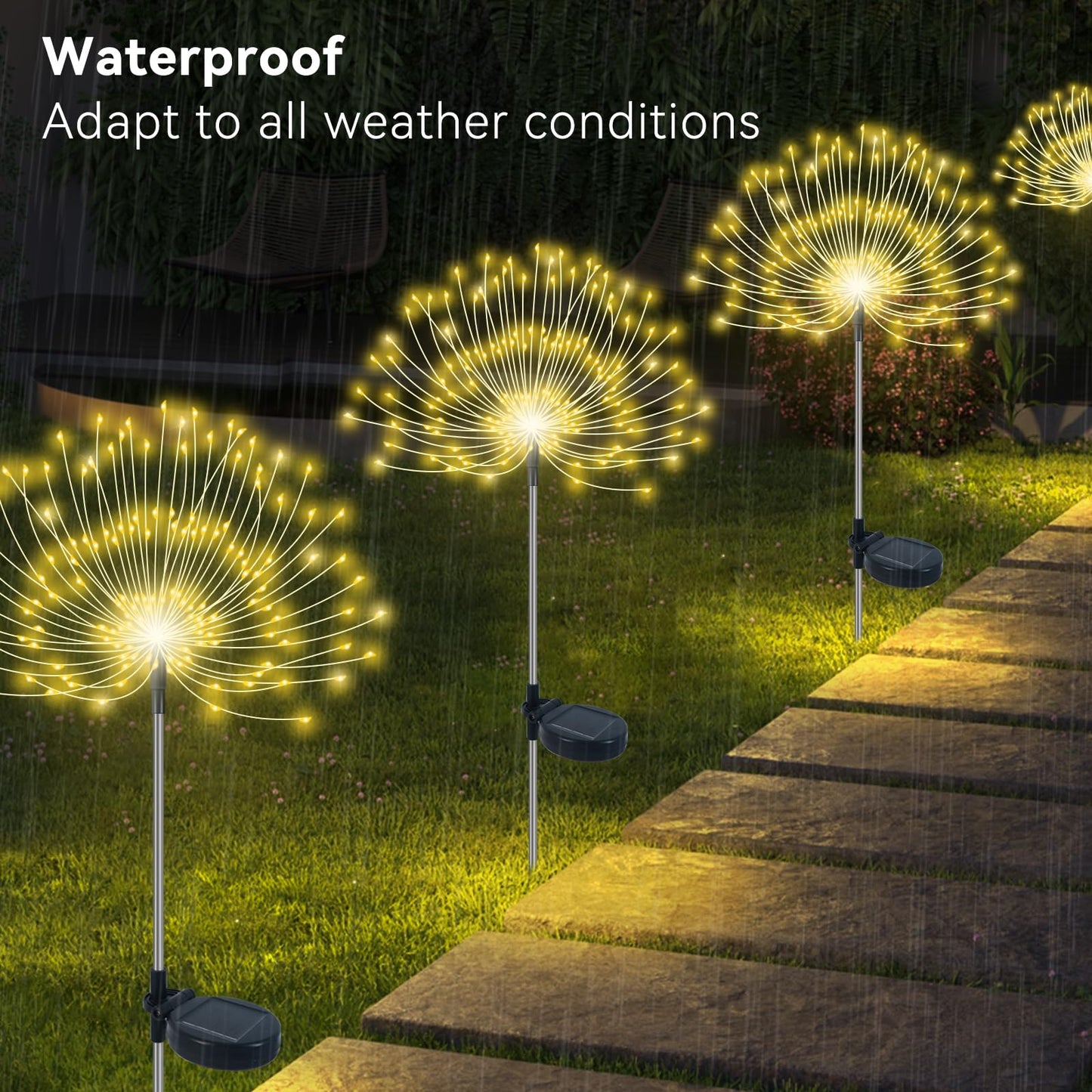 Slyuexu Solar Garden Lights Outdoor Waterproof, 2 Pack 120 LED Solar Firework Lights Decorative Garden Décor Outside for Flowerbed Pathway Party Christmas Decoration, Warm White