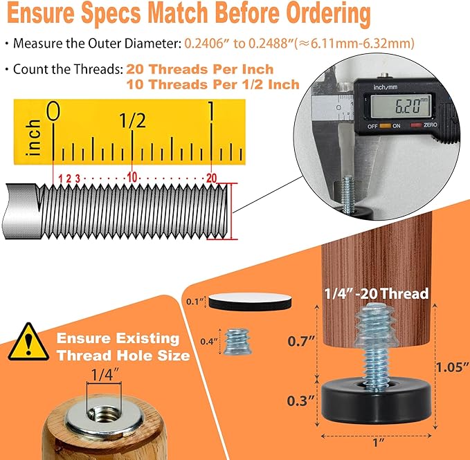 24 Pack 1/4"-20 Thread Leveling Feet