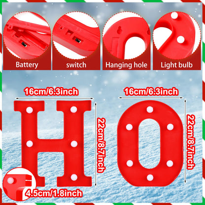 6 Pcs Lighted Christmas Ho Ho Centerpiece Decoration LED Letter Lights Sign Xmas Centerpiece Table Decor Christmas Tabletop for Bedroom Home Room Party Indoor Decor(Red,8.7 inch)