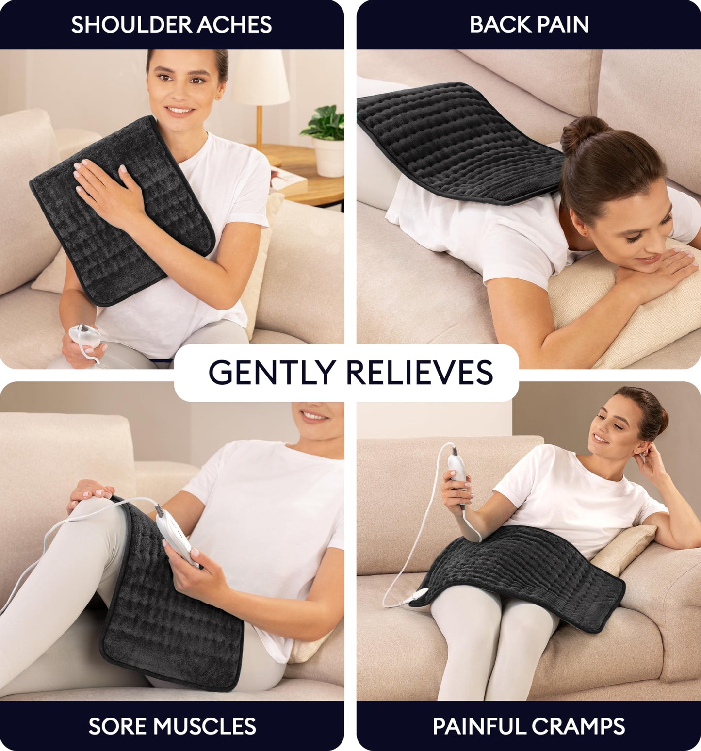 GENIANI Electric Throw - XL Electric Heating Pad for Back Pain & Cramps Relief, Birthday for Women Men Auto Shut Off, Machine Washable, Heat Pad for Neck & Shoulder, 12×24", Tabby Gray