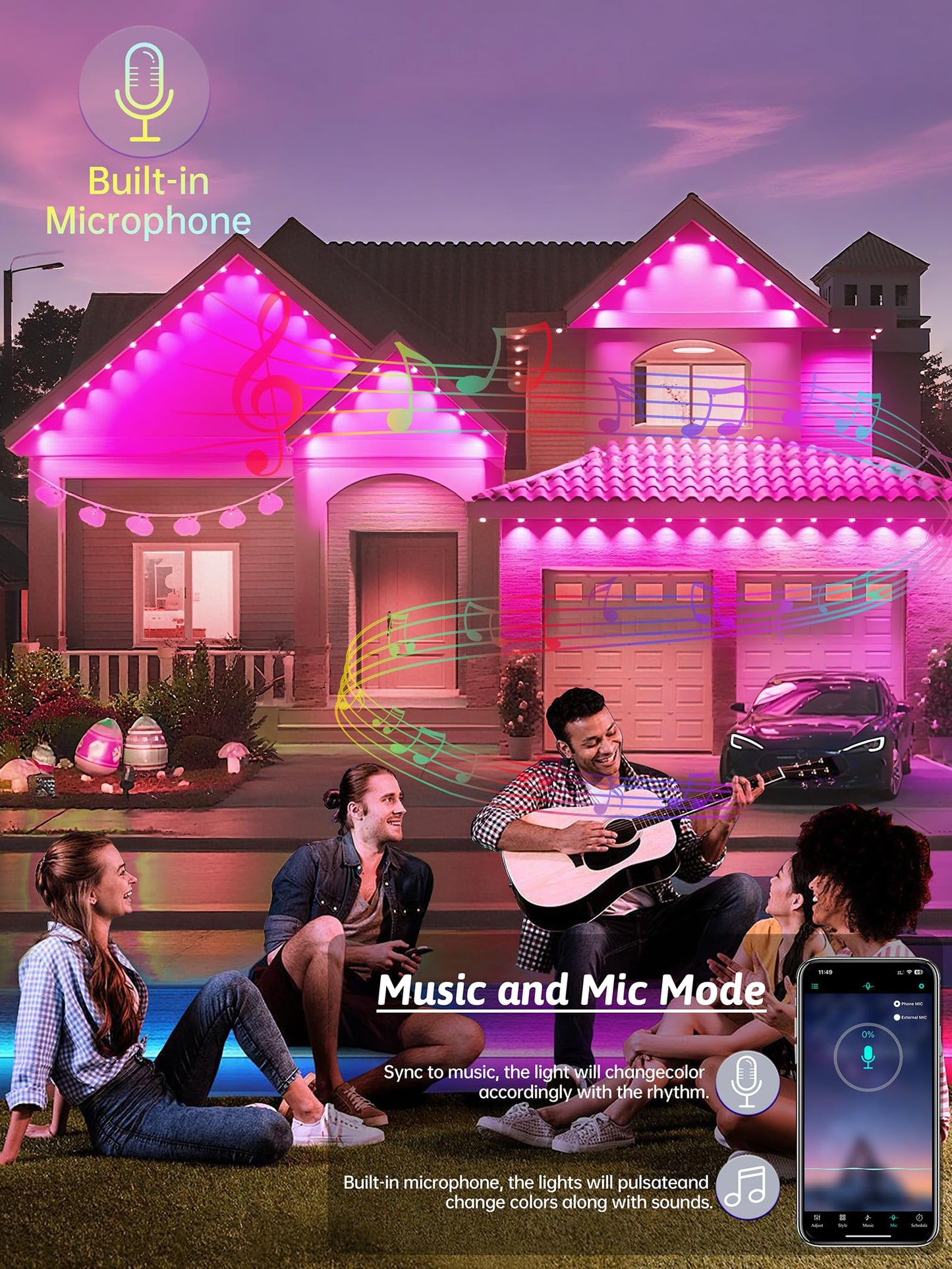 Permanent Outdoor Lights, 350FT RGB IP67 Waterproof Eaves Lighting, Smart LED Outside House Lights with App/Remote Control for Halloween, Christmas Decor, Holiday, Party, Daily, All Year-Round