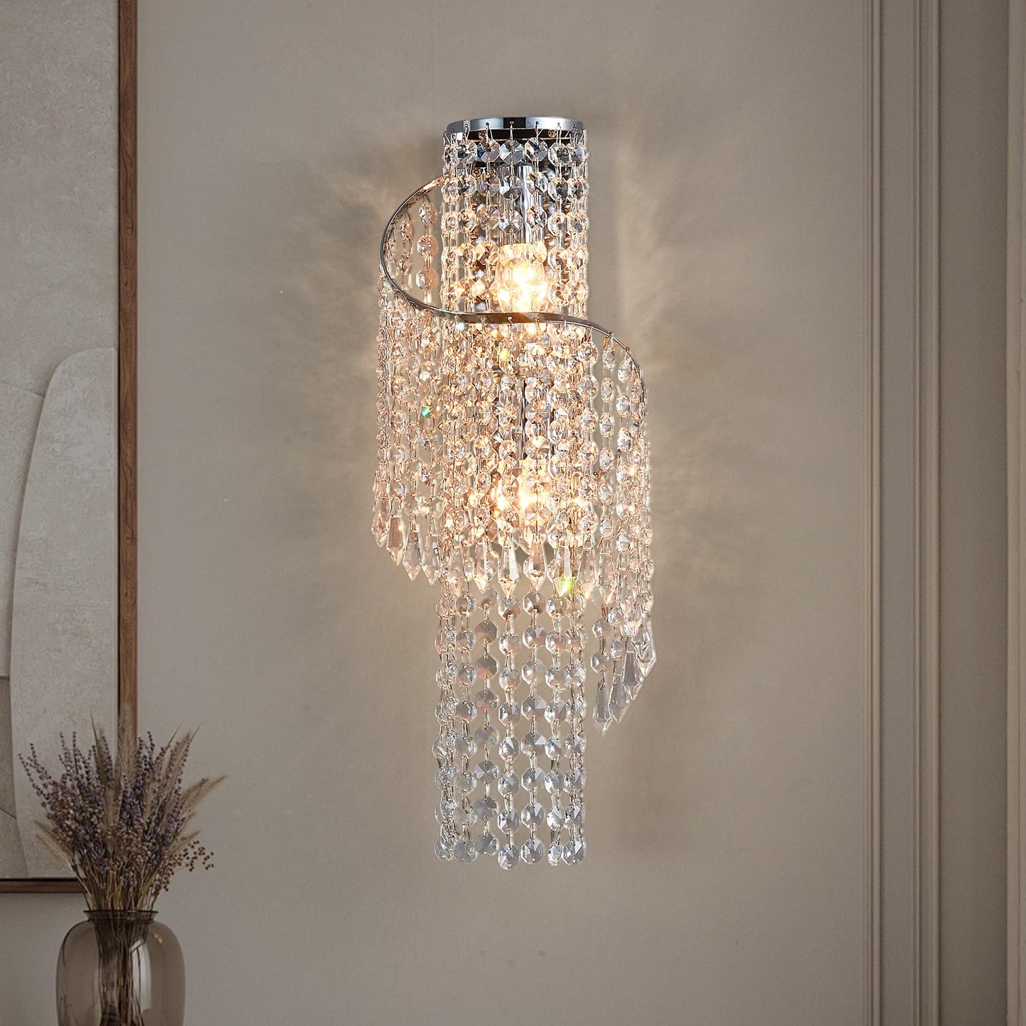 masarayti K9 Crystal Chrome Wall Sconces, Adjustable 3-Color LED Wall Light, FixtureVanity Wall Mount Lamps for Living Room Bedroom Bathroom Bedside Hallway Stairway