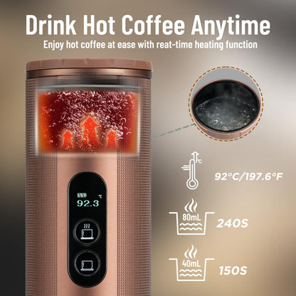 FANSHAIN Portable Coffee Machine: Electric Espresso Machine - Portable Coffee Maker for Travel - Rapid Heating - 8 Cups of Coffee Per Full Charge - Compatible with Nespresso Capsules - Brown