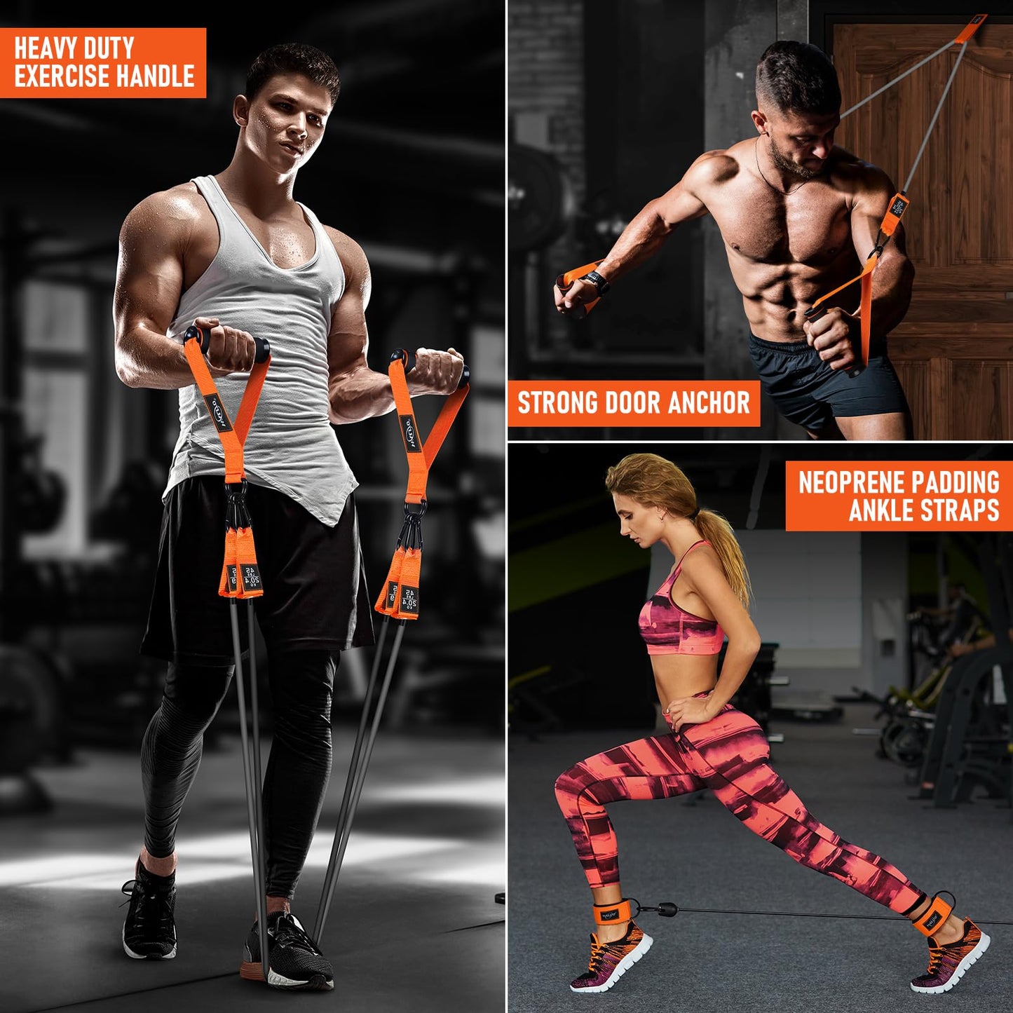 WALITO Resistance Bands Set - Exercise Bands with Handles, Door Anchor, Legs Ankle Straps, for Heavy Resistance Training, Physical Therapy, Muscle Training, Yoga, Home Workouts, Gym