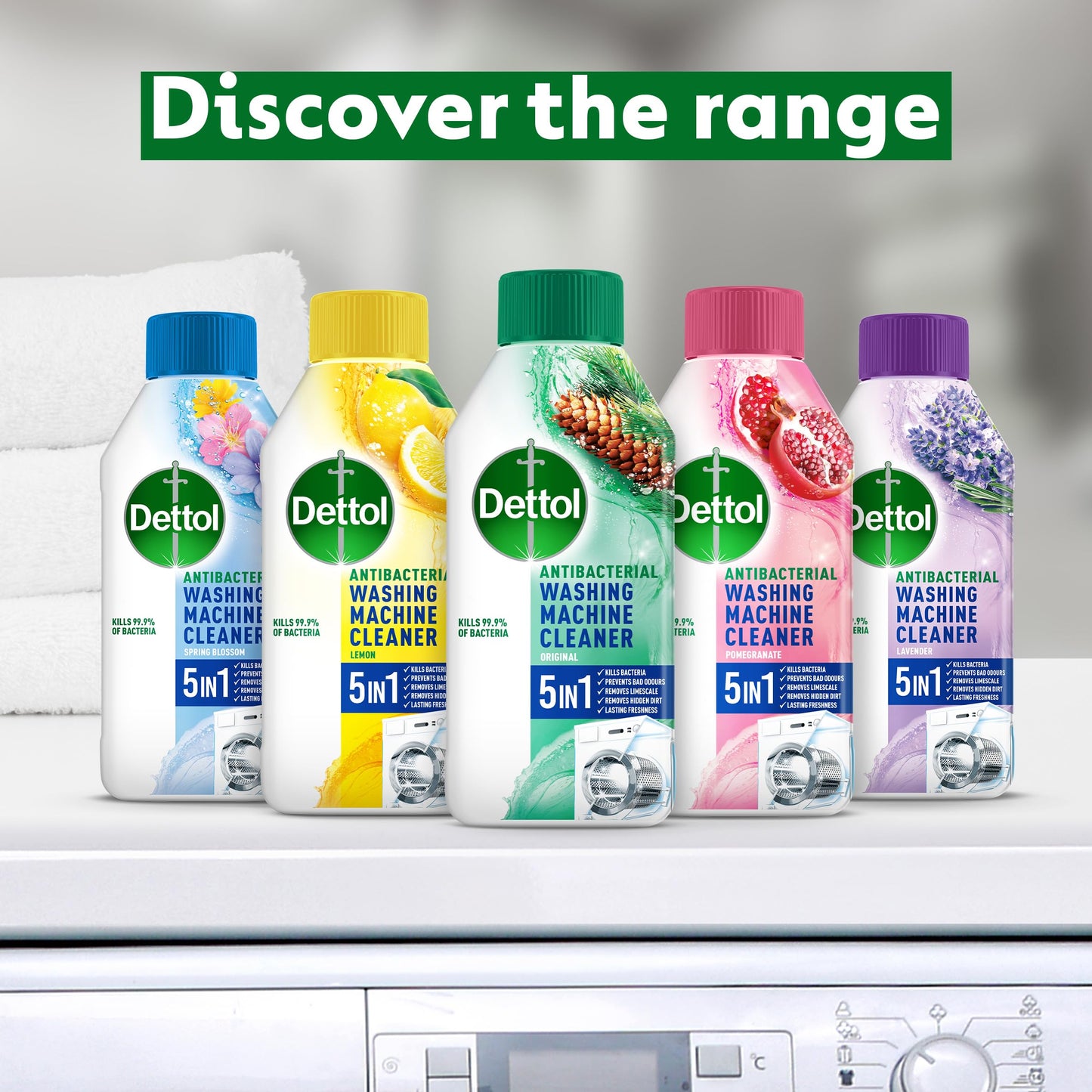Dettol Washing Machine Cleaner, Lemon, Multipack of 6 X 250ml, Total of 1.5L, Wasing Machine Limescale Remover, Washing Machine Descaler, Antibacterial, Disinfectant, Laundry