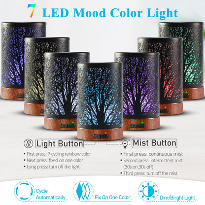 Oil Diffuser & Essential Oils Set - Oil Diffuser 150ml with 6 Essential Oils Set, Aromatherapy Cool Mist Oil Diffusers for Essential Oils, Auto Shut-Off，7 Colors Night Light,Gifts for Mom