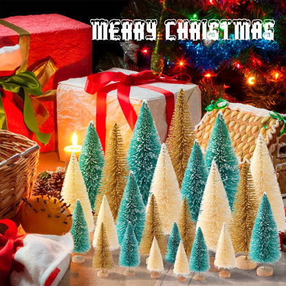 30Pcs Mini Christmas Trees, Artificial Christmas Tree Bottle Brush Trees Christmas with 5 Sizes, Sisal Snow Trees with Wooden Base for Christmas Decor Christmas Party Home Table Craft