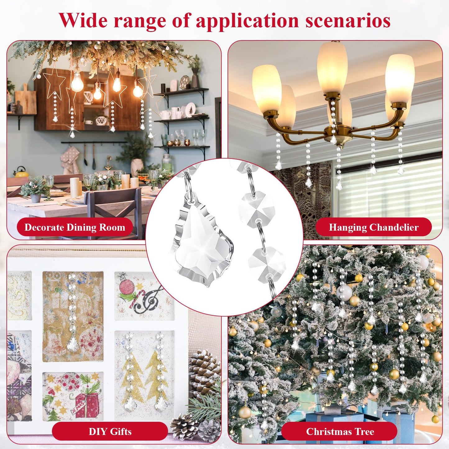 SHENLIU 100 Pcs Clear Acrylic Crystal Ornament Hanging Glass Crystals Beads Clear Acrylic Prisms Pendant Ornaments for Centerpieces, Chandelier, Celebration, Wedding, Christmas, Window Home Decoration
