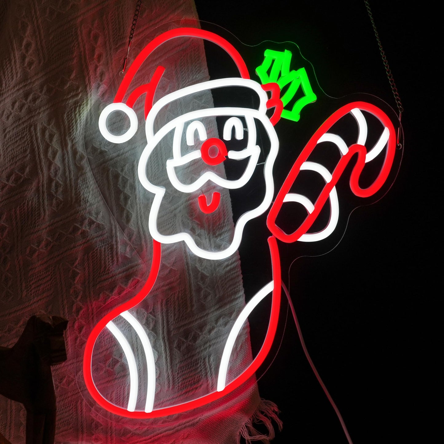 JLEWUINH Merry Christmas Neon Sign Dimmable Santa Claus In Stockings Neon Light USB Powered Holly Led Light up Sign for Christmas Eve Party New Year Home Bar（16.5 * 12.6 In）