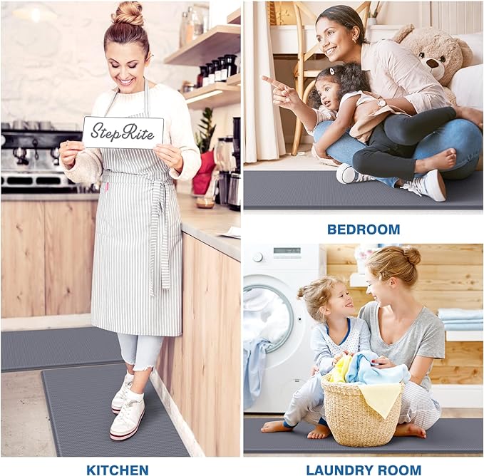 StepRite Kitchen Mats, Kitchen Rugs Sets of 2, Cushioned Anti Fatigue Kitchen