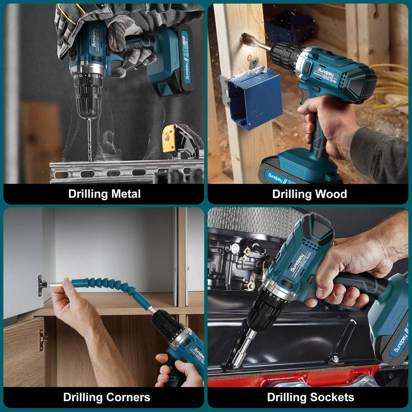 Sundpey Tool Kit with 21V Drill - Cordless Power Tool Set - 255-PCs General Basic Complete Home and Auto Repair Tools Set - Protable Household Tool Kit for Men Women(Wrench & Socket & Screwdriver Kit)