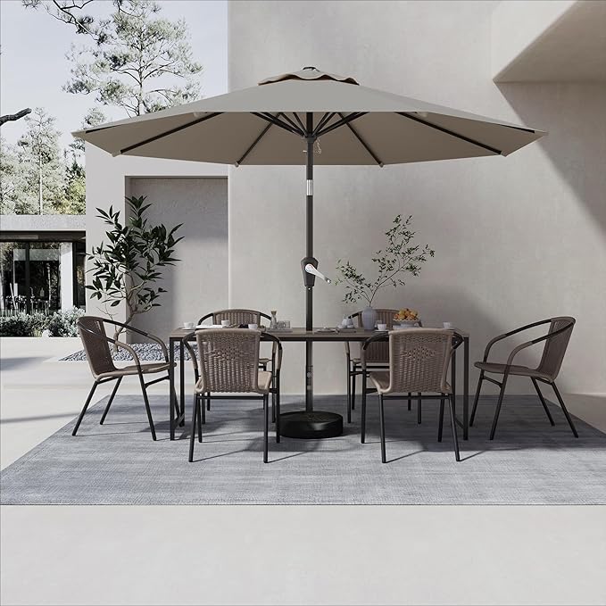 AreShark 9 FT Patio Umbrella for Outdoor, Outdoor Umbrella with Push Button Tilt and Crank, Outdoor Patio Umbrellas with 8 Sturdy Ribs for Market, Garden, Deck, Backyard, Pool (Mist Gray)
