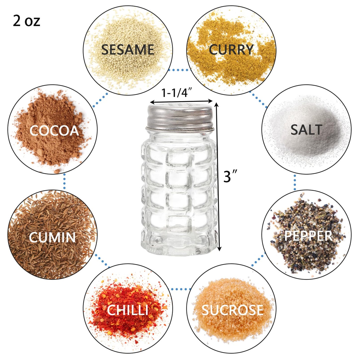 Jucoan 16 Pack Retro Style Glass Salt and Pepper Shakers with Stainless Steel Top, 2 oz Small Glass Spices Shakers Seasoning Bottle Jars for Kitchen Restaurant Wedding BBQ Party Camp Travel