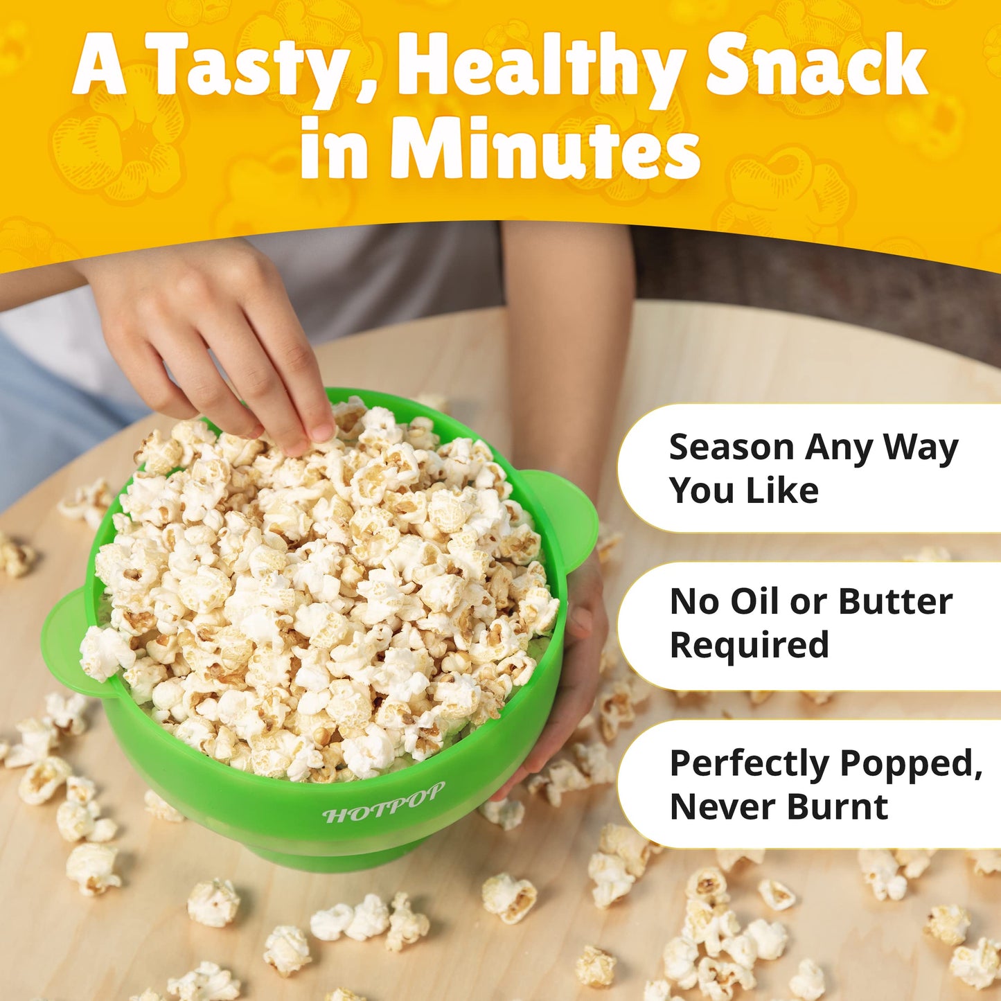 The Orginal HotPop Silicone Popcorn Maker - Microwave Popcorn Popper with Handles - Collapsible Bowl, Heat-Resistant, Easy to Clean, Ideal for Family Movie Nights, 15-Cup Capacity - Red