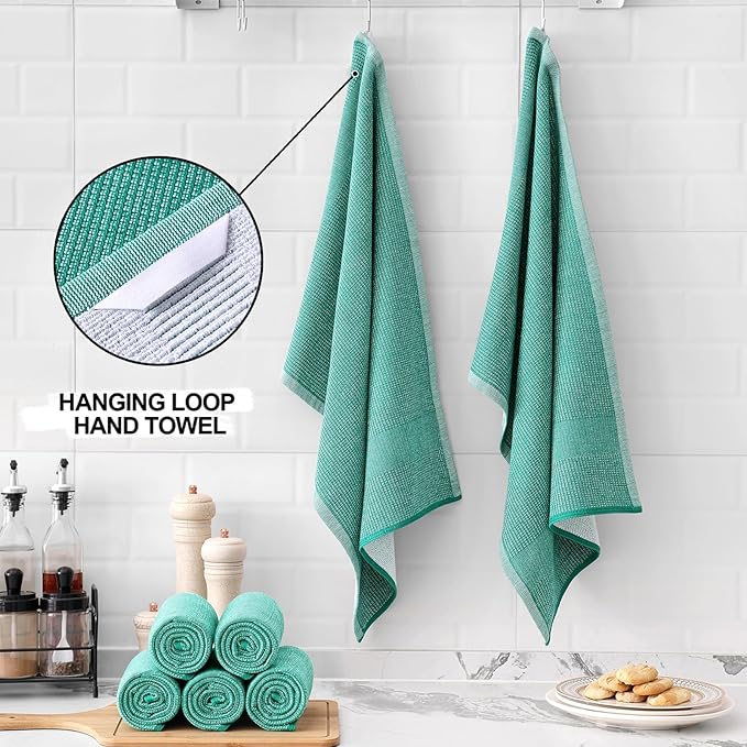 Homaxy Premium Kitchen Towels, Large Cotton Kitchen Hand Towels, Flat and Terry