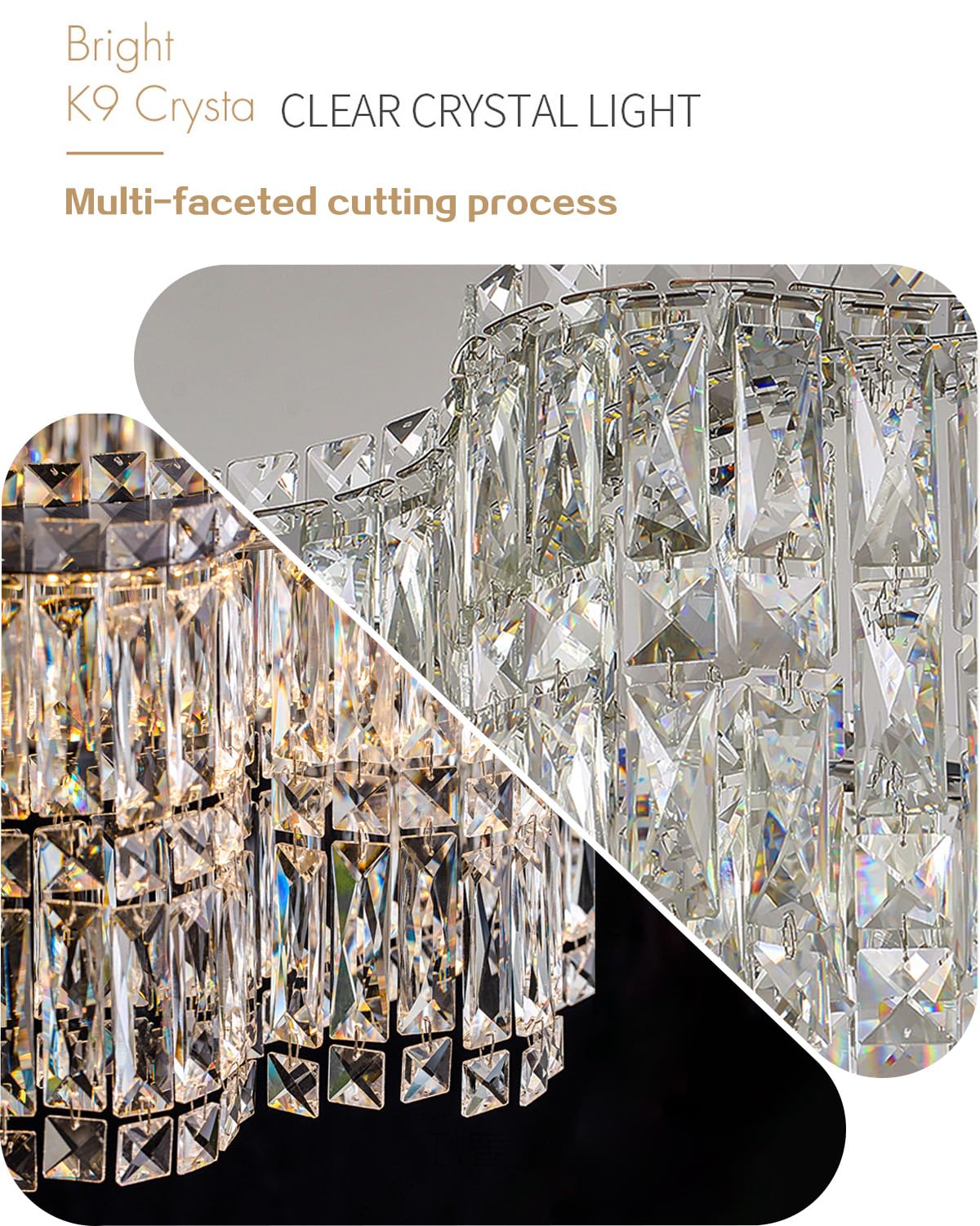 Dfxinyuan Modern Rectangle Crystal Chandeliers for Dining Room 31.4″ Linear Glass Chandelier Pendant Light Fixture for Kitchen Island Living Room, L31.4″×W13.7″×H8.6″