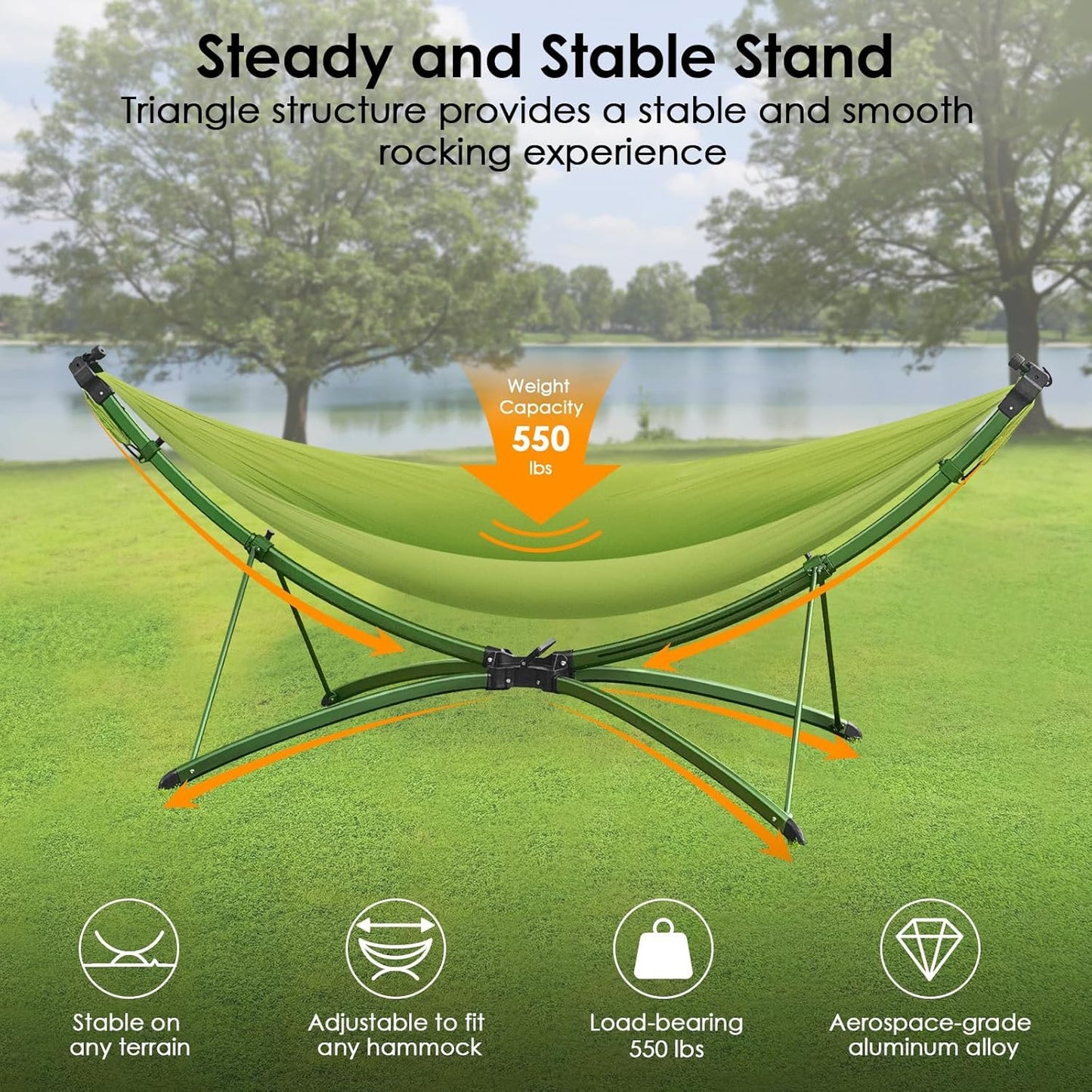 Portable Outdoor Hammock with Quick-Fold Stand,Adjustable Sunshade,Waterproof & UV-Resistant,Heavy-Duty 550lb Capacity,Travel 2-Person Hammock with Storage Bag for Camping,Backyard,Beach,Patio,Indoor
