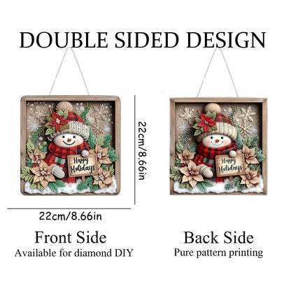 DIY Acrylic Diamond Art Painting Wreath Kits Special Shaped Rhinestone 5D Diamond Art Window Pendants Home Garden Wall Hanging Kits Hanging Ornament，Double Sided(Christmas Snowman-1)
