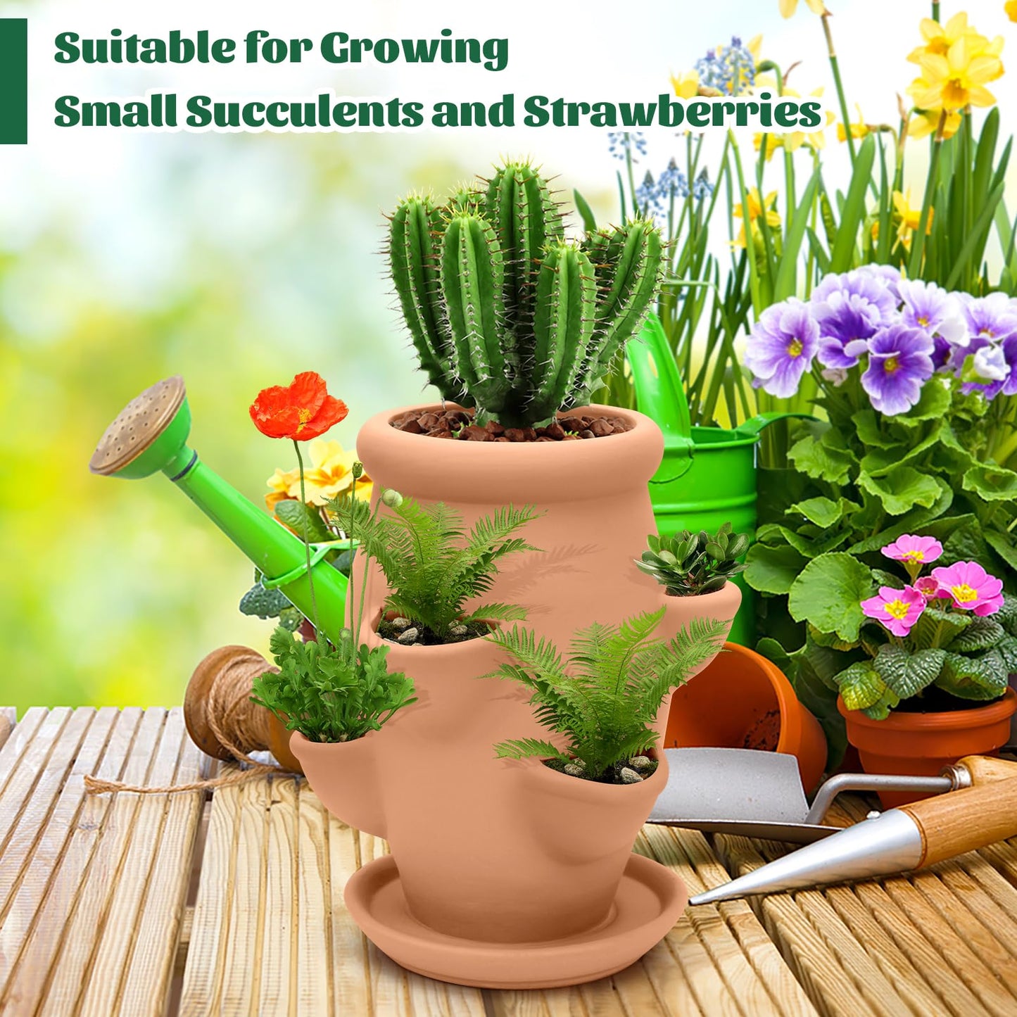 Strawberry Tower Pot Planter,Vertical Multi Pocket Ceramic Strawberry Succulent Planter Tower for Outdoor Plants