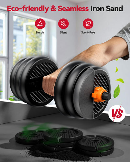 FEIERDUN Adjustable Dumbbells, 20lbs Free Weight Set with Connector, 4 in1 Dumbbells Set Used as Barbell, Kettlebells, Push up Stand, Fitness Exercises for Home Gym Suitable Men/Women