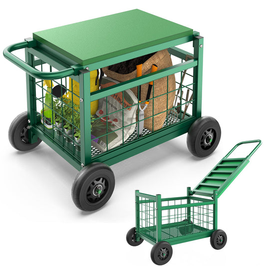 FLINTER Rolling Garden Work Seat with Wheels, Upgraded Heavy Duty Gardenning Cart with Seat - Garden Rolling Stools w/Wheels for Seniors