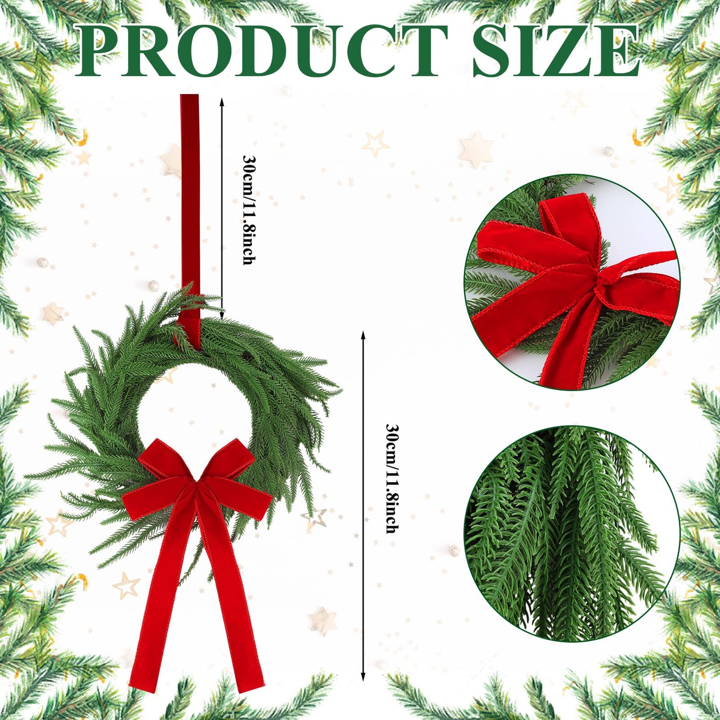 Janinka 6 Pcs Christmas Wreath for Windows 11.8 Inch Christmas Window Decorations Cabinet Wreaths with Red Bow Greenery Artificial Hanging Garlands for Fireplaces Window Home (Norfolk)