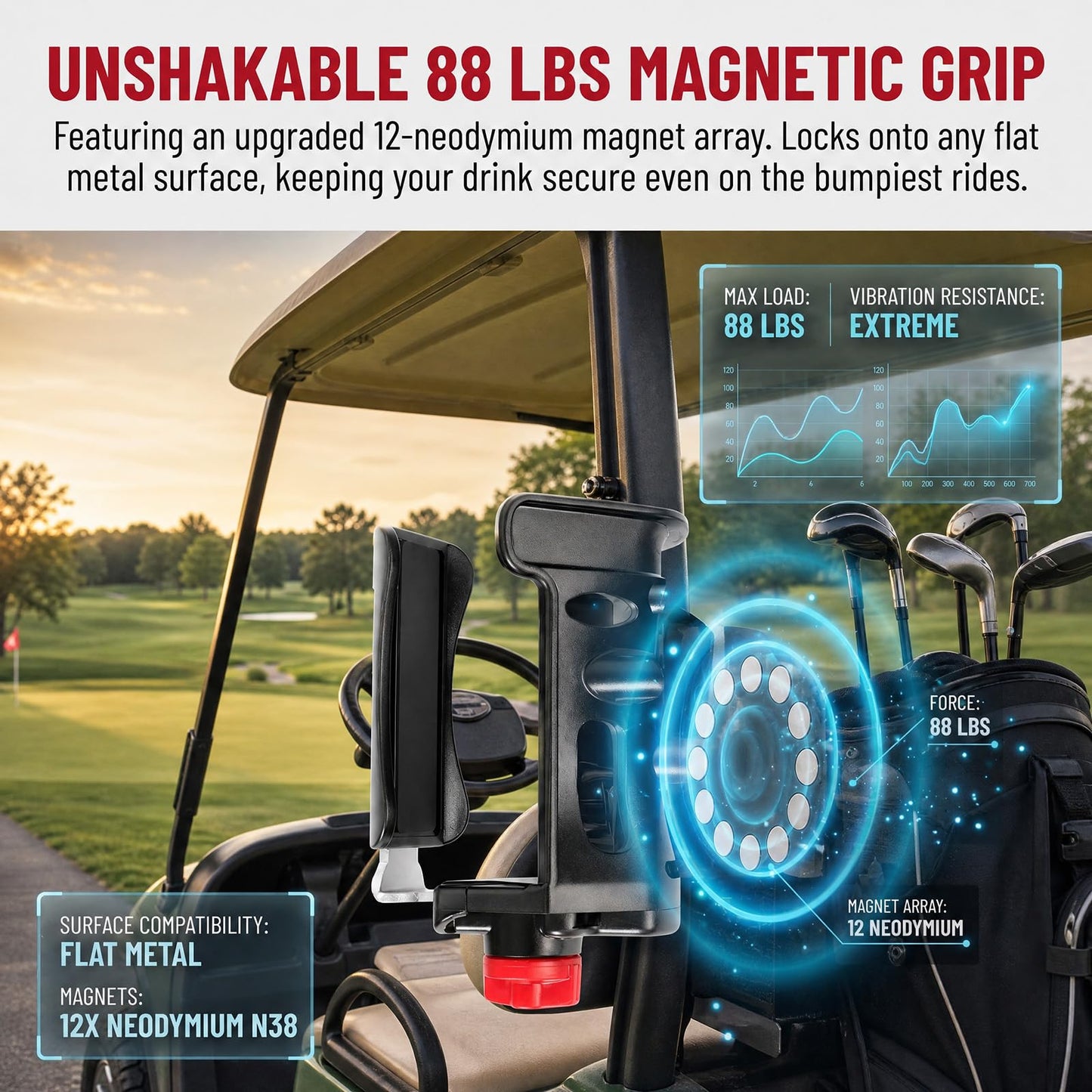 FPN Heavy-Duty Magnetic Cup Holder for Tractor, [3.5" Base, 88lb Force], Upgraded Adjustable Drink Holder for Large Water Bottles (2.36-3.54" Dia), Cup Holder for Mower, School Bus, Truck, Golf Cart