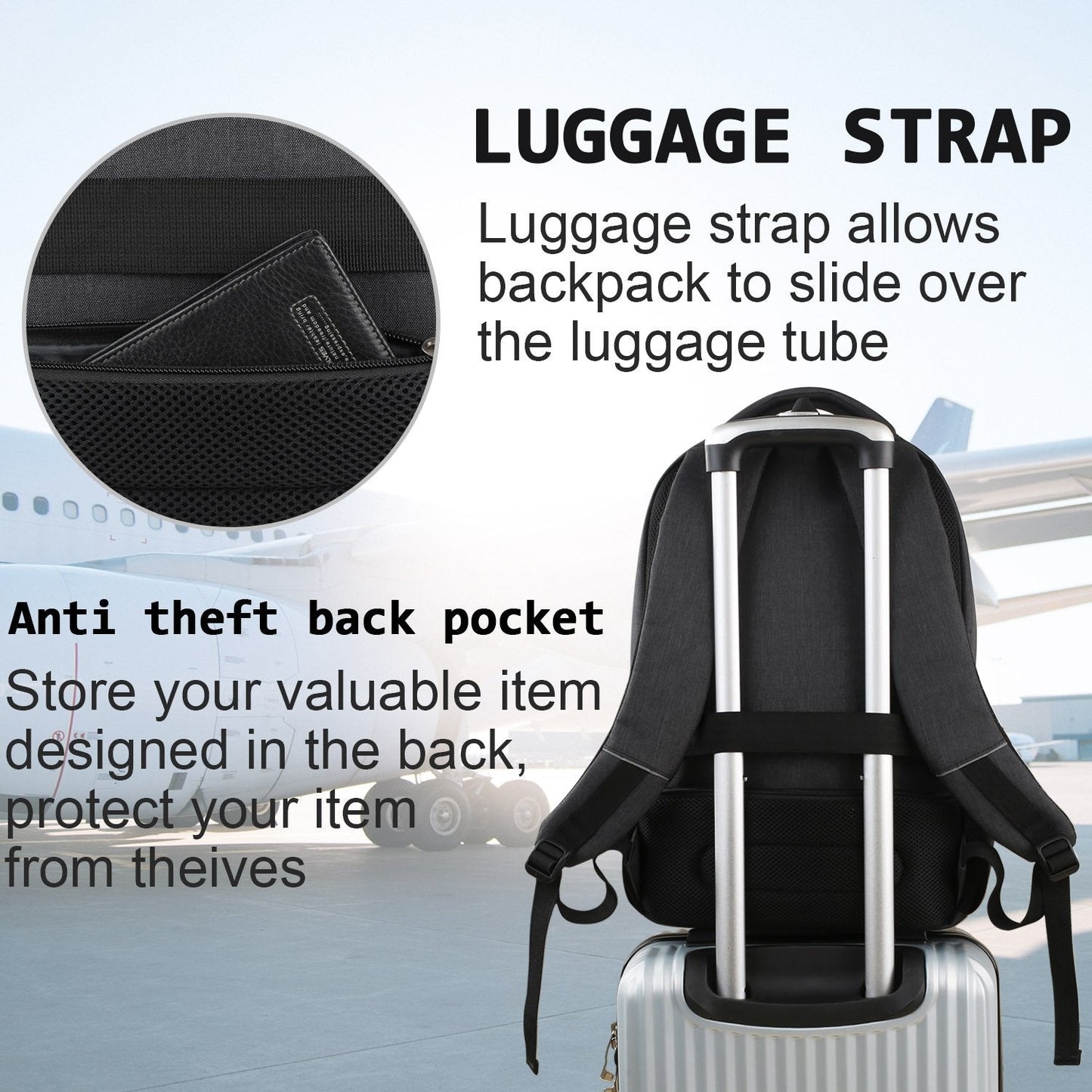 marcello Laptop Backpack with USB Charging&Headphone Port,Anti-Theft Business Backpack with Padded Shoulder Strap, Computer Rucksack for School/Work/Travel
