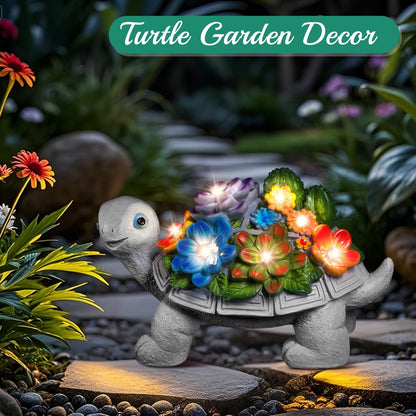 Linkax Solar Garden Decor for Outside Yard Decoration Outdoor Home Patio, House Warming Gifts New Home, Birthday Gifts for Women Mom Grandma, Turtle Statues with Succulent and 7 LED Lights