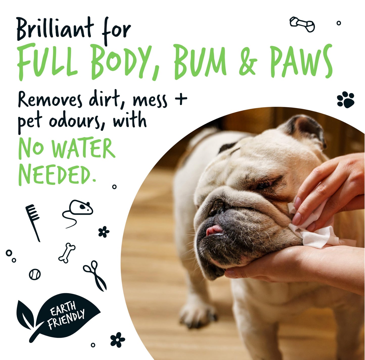 BUGALUGS Dog Wipes, 100% Plastic Free Biodegradable pet wipes for full body, eye wipes, ear wipes, bum & paws. 110 sensitive dog grooming wipes for dogs, puppy & cat grooming (Fragrance Free)