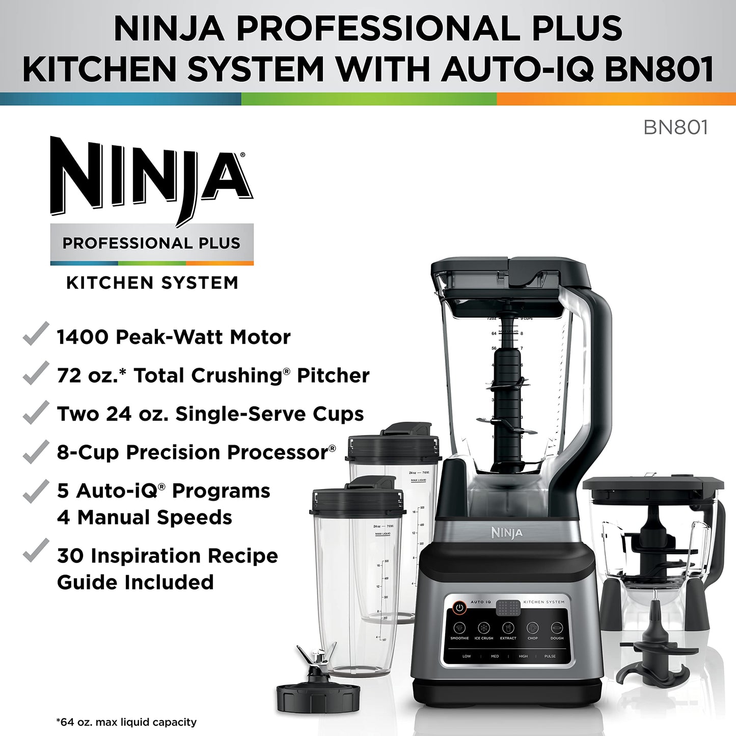 Ninja BL660 Professional Compact Smoothie & Food Processing Blender, 1100-Watts, 3 Functions -for Frozen Drinks, Smoothies, Sauces, & More, 72-oz.* Pitcher, (2) 16-oz. To-Go Cups & Spout Lids, Gray